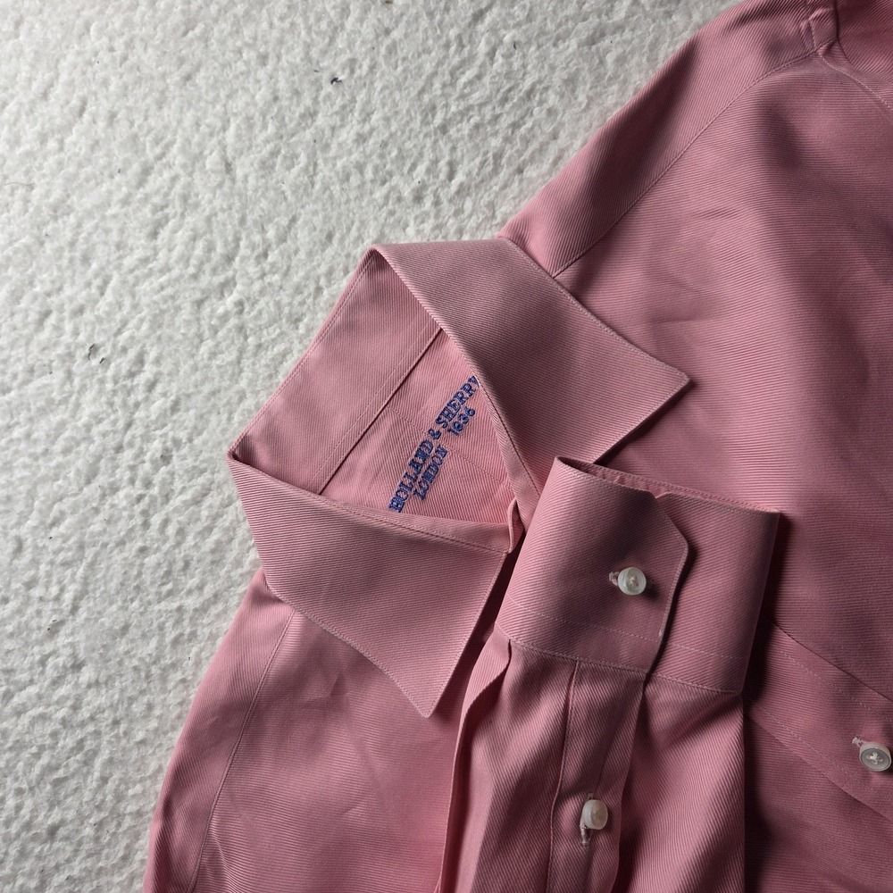 Holland & Sherry Dress Shirt Mens XL Pink Solid Regular Fit Twill Long Sleeve